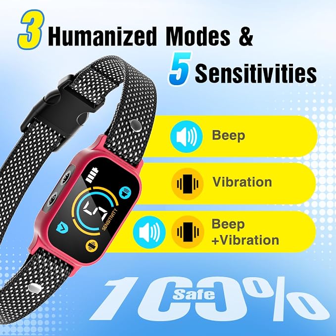 2 Pack Bark Collar, Smart Dog Bark Collar for Large Medium Small Dogs, Rechargeable Ultra-Light Training Collar with Beep Vibration, Anti Barking Device with 5-Level Sensitivity (Fuchsia)
