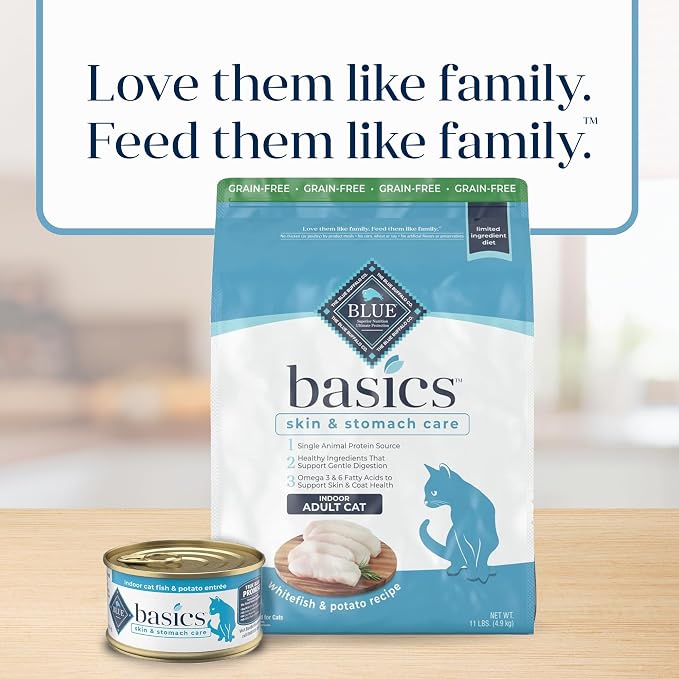 Blue Buffalo Basics Fish Grain-Free Skin & Stomach Care Dry Cat Food, 11 lb | Real Fish #1 Ingredient, Limited Ingredient Diet, Antioxidant-Rich LifeSource Bits, Skin & Coat Health
