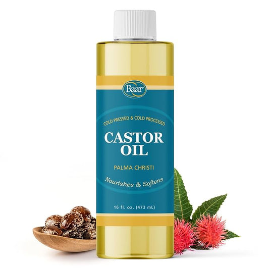 Baar Products Castor Oil - Cold Pressed - Hydrates Skin, Soothes Muscles & Joints, Moisturizes Body, and Renews Hair & Scalp - Hexane Free, 16 fl oz
