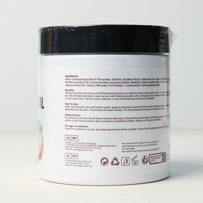 2 Pcs Spa size 500ML Coconut Oil Moisturizing Cream, Crema de coco para la piel, Coconut Oil for Face, Hands, Hair. Intense Hydration For Dry skin (5)
