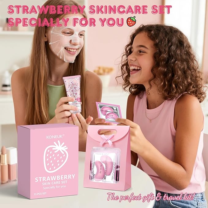 15 PACK Skincare Gift Set for Teen Girls, Travel Kit & Skin Care Gifts with Under Eye Patches, Facial Masks, Hand Cream, Lip Mask, Body Lotions, Skincare Gifts for Kids, Mothers Day Gift, Teacher Gift