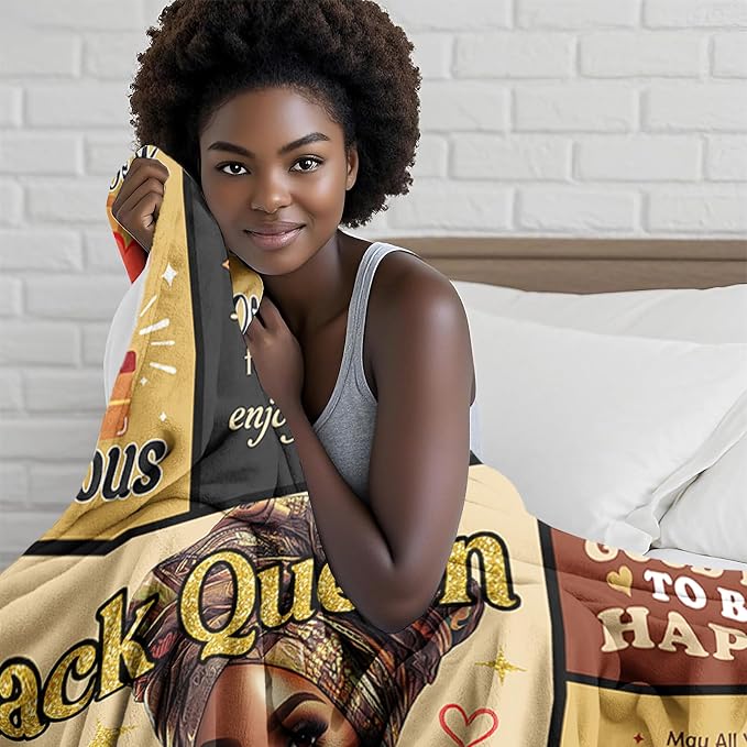 African American Birthday Gifts for Women Blanket 60"X50", Encouragement Inspirational Bday Gift, Afro Birthday Gifts Idea for Black Mom Lady Women Girl Best Friend