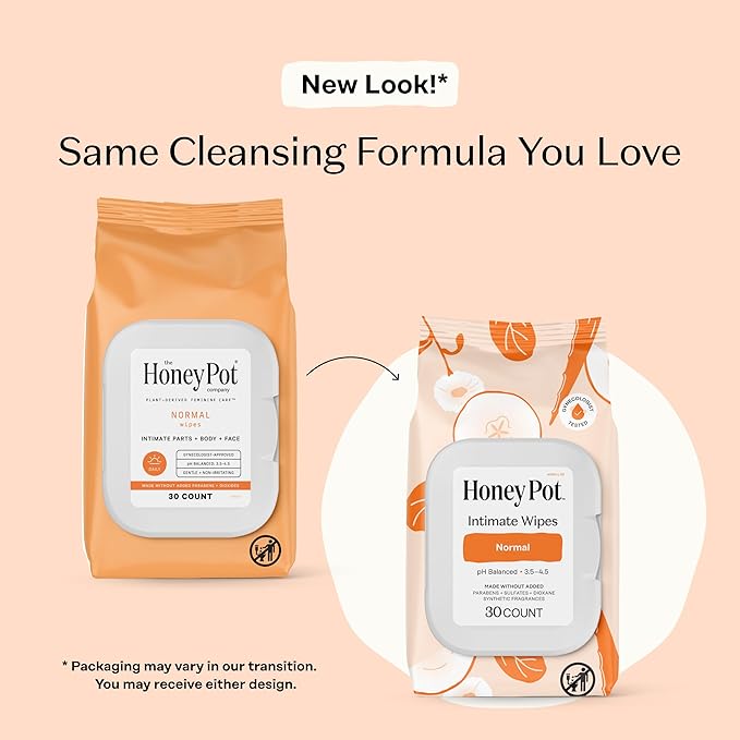The Honey Pot Company - Feminine Hygiene Wipes - Normal - pH Balancing, Herbal Infused Plant-Based Feminine Care for Sensitive Skin - Cleansing Wipes for Women - 30ct