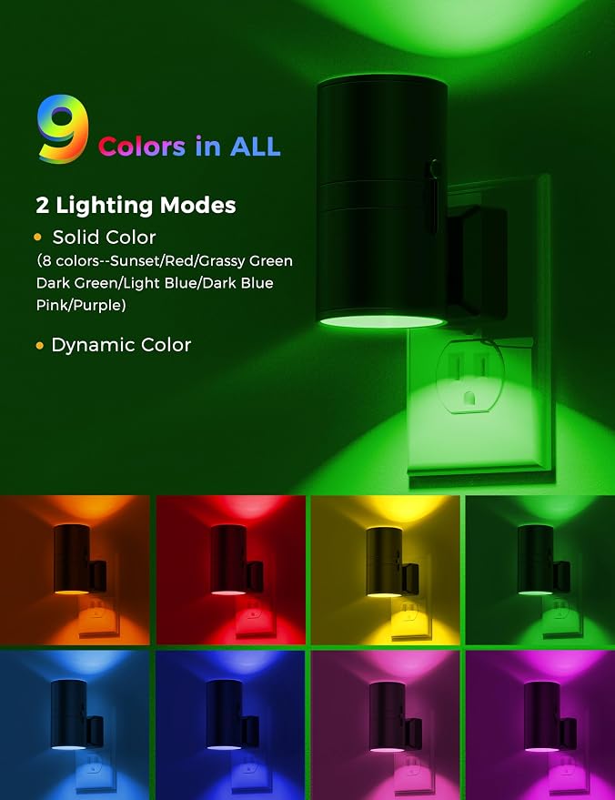 L LOHAS LED Night Light, Night Lights Plug into Wall, Color Changing | Nightlight RGB with Light Sensor, Home Decor for Kids Gifts, Halloween, Christmas, Holiday, Hallway Bedroom Kids Room, 2 Pack