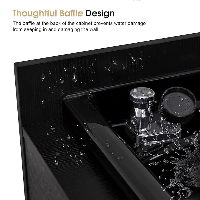 BarberPub Barber Storage Shampoo Station, Spa Textured Embossed Cabinet with Shampoo bowl & Drawers, Hair Salon Sink Backwash Equipment 7131 (Black)