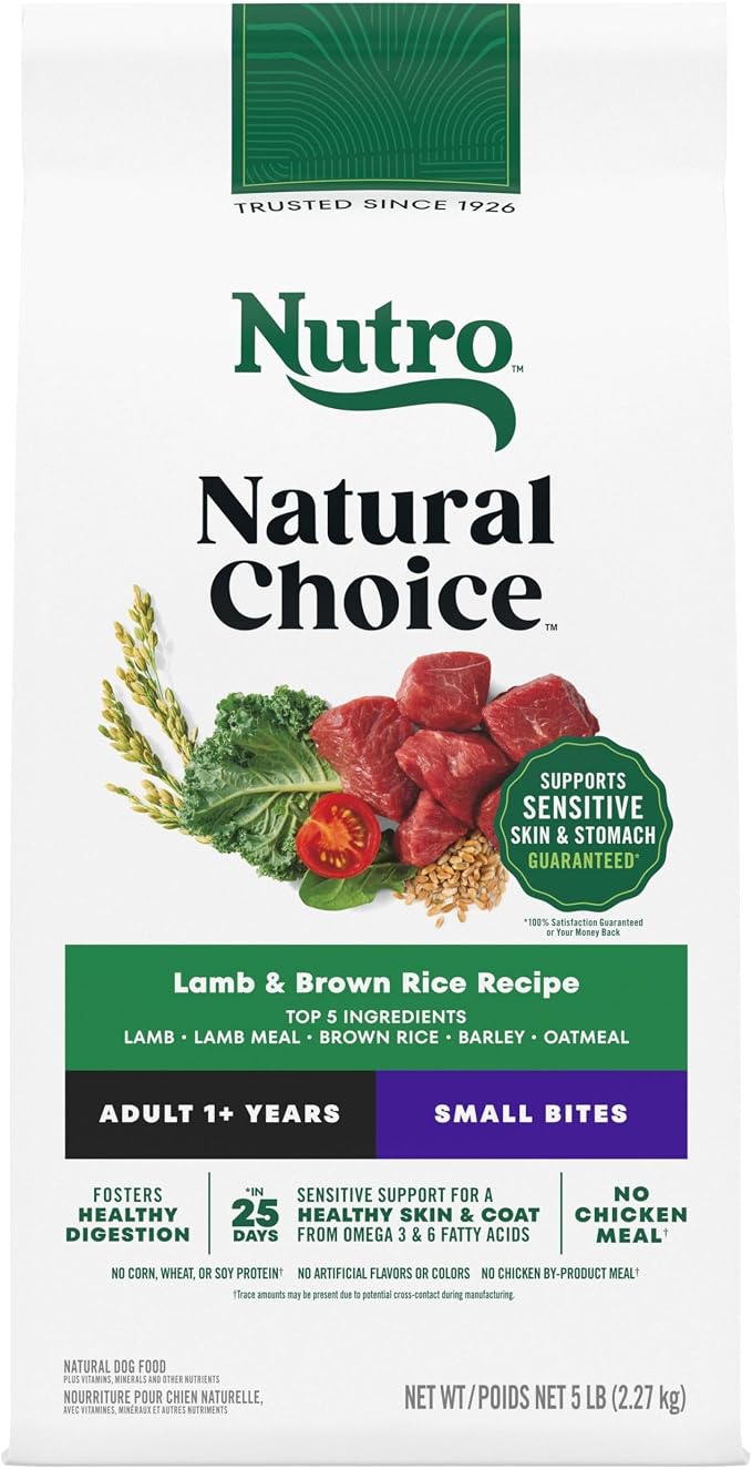 Nutro Natural Choice Small Bites Dry Dog Food, Lamb & Rice, 5 lb | Non-GMO, Real lamb #1 ingredient, no corn, wheat, soy, crafted in USA, supports energy, bones, muscles, dental health, skin