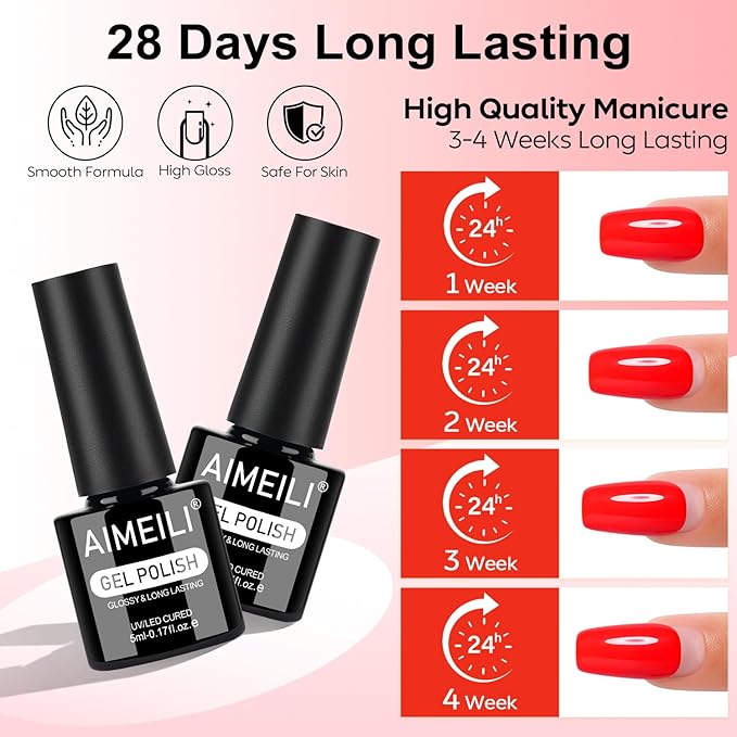 AIMEILI Gel Nail Polish Set 12pcs, Hema Free, Cruelty Free, Vegan, Soak Off U V LED Nail Art Manicure Salon DIY at Home for Women - Kit 45