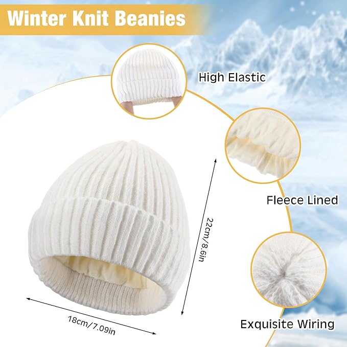 SATINIOR 5 Pcs Winter Beanie Hat Scarf Gloves Set Fleece Lined Knit Hat Warm Touch Screen Gloves Earmuff Warmer for Women(White,Fashion Style)