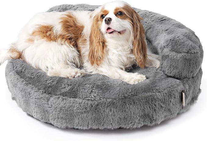 EHEYCIGA Soft Cat Couch Bed for Indoor Cats, Fluffy Small Dog Bed with Removable Washable Cover, Bolster Pet Sofa, Waterproof and Non-Slip, 24" x 24"x 7", Grey