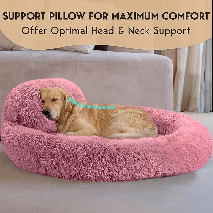 PetJett XL Dog Beds for Large Sized Dog - 45'' Extra Large Dog Bed, Anti-Slip & Washable Super Soft Round Donut Bed, Fluffy Faux Fur Anti-Anxiety Premium Comfort Pet Bed, Fits Dogs up to 120 lbs