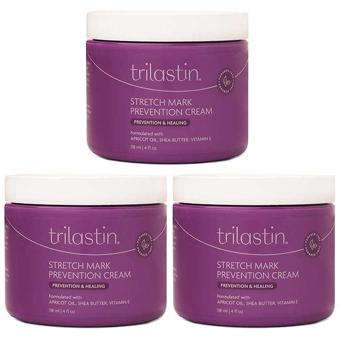 TriLASTIN Maternity Stretch Mark Cream - 4 oz, 3-Pack - Hypoallergenic & Paraben Free Silicone Scar Cream With Shea Butter - Pregnancy Skin Care & Stretch Mark Prevention