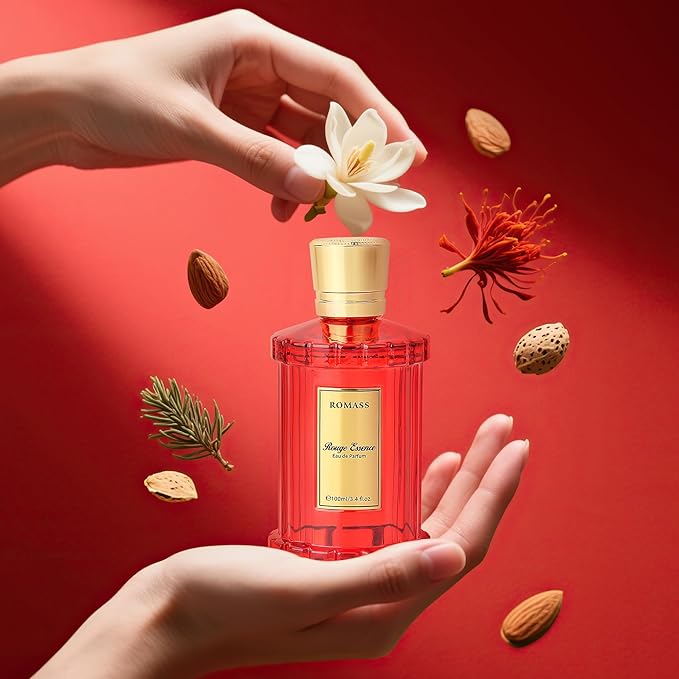ROMASS Rouge Essence Luxe Eau De Perfume - 8+ Hours Long-Lasting Fragrance with Vibrant Saffron, Warm Amber, Woody Accords & Creamy Almond Notes100ml
