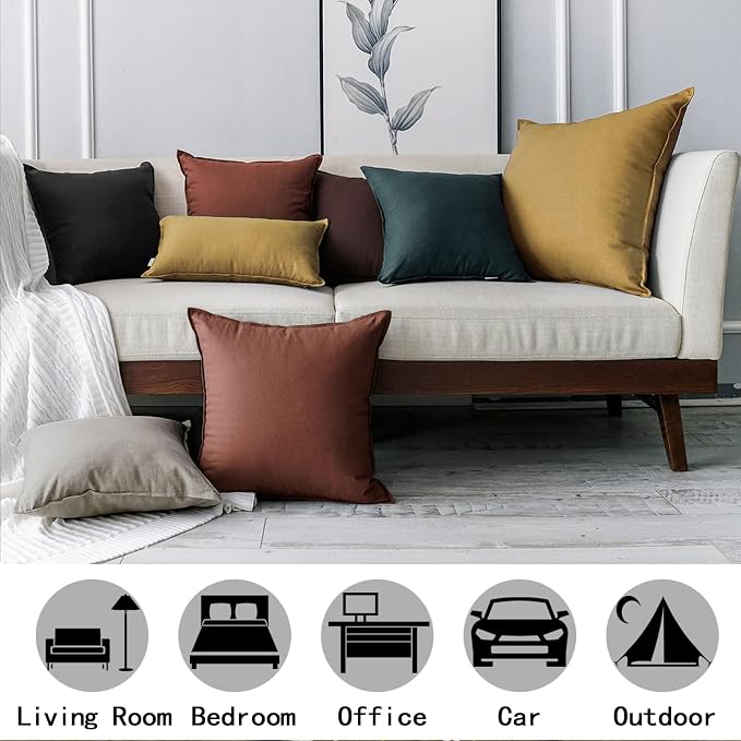 Jeanerlor 24" x 24" Natural Cotton Linen Soft Soild Decorative Square Throw Pillow Covers Green Set Cushion Case for Sofa Bedroom Car 60 x 60cm, Earth Yellow