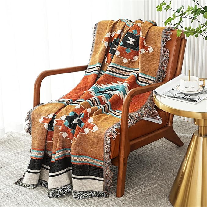 Homesy Aztec Throw Blanket Native Southwestern Bed Blankets 51"x63" Brown | Southwest Decor,Boho Style,Sofa Chair Cover,Outdoor Beach Car Tent Travel Camping Use,Tapestry,Reversible and Tassels