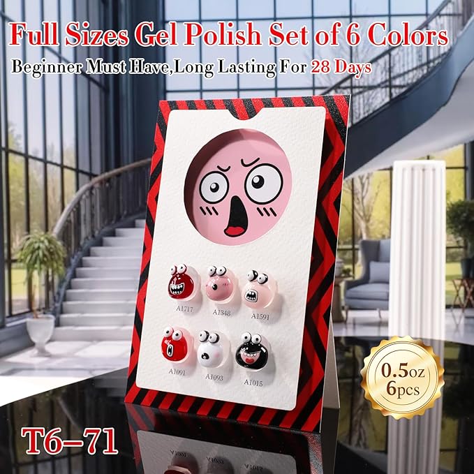 Double Rhythm 6 Pcs 15 ML Gel Polish Set Same Color Same Bottle Soak Off Gel Polish Kit Nail Art Manicure Salon DIY at Home for Women (Black White Red Nude Burgundy Peach-T6-71)