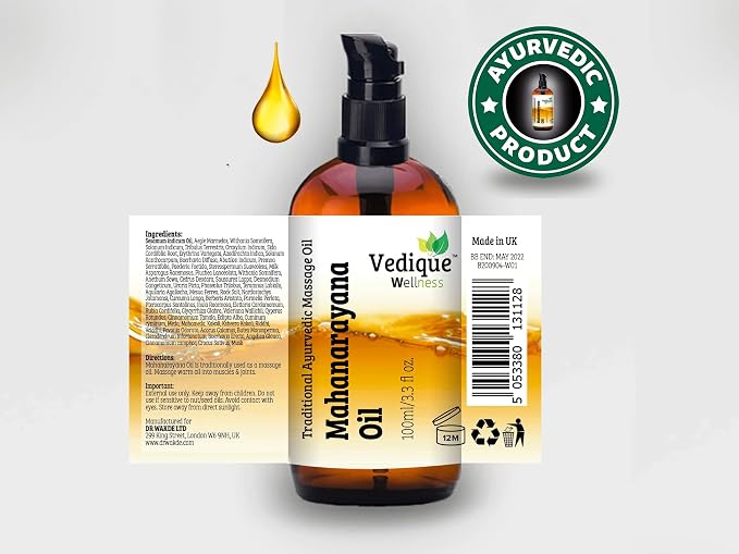 VEDIQUE Remedies Mahanarayana Oil | 100ml (3.38 fl oz) | Over 50 Herbs | Classical Ayurvedic Massage Oil for Muscles & Joints | Vata Balancing | All Natural