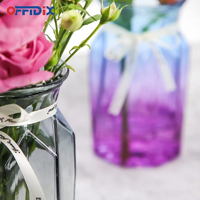 Glass Vase, Geometric Faceted Design Flower Vase for Weddings, Events, Decorating, Arrangements, Office, or Home Decor
