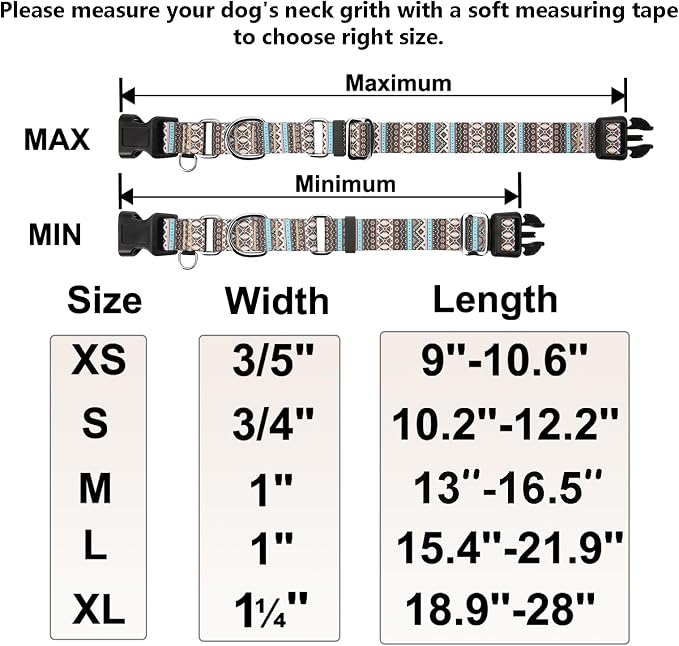 Martingale Dog Collar with Buckle Tribal Design Adjustable Escape Proof Pet Collars (Aztec, Small)