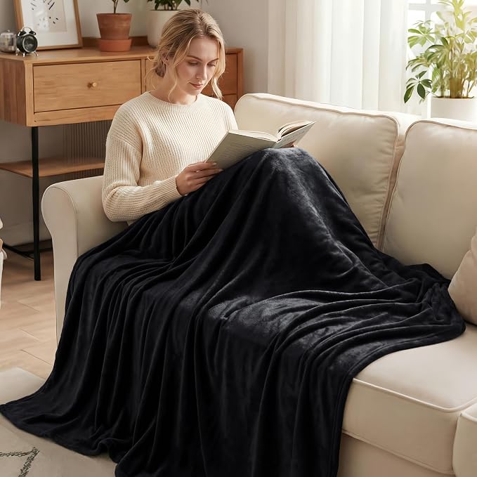 Exclusivo Mezcla Soft Fleece Blanket Twin Size for Bed, Black | 90x66 Inches, Double-Sided Brushed Flannel, Lightweight Plush Cozy Blanket for Home Decor, All Season, Machine Washable