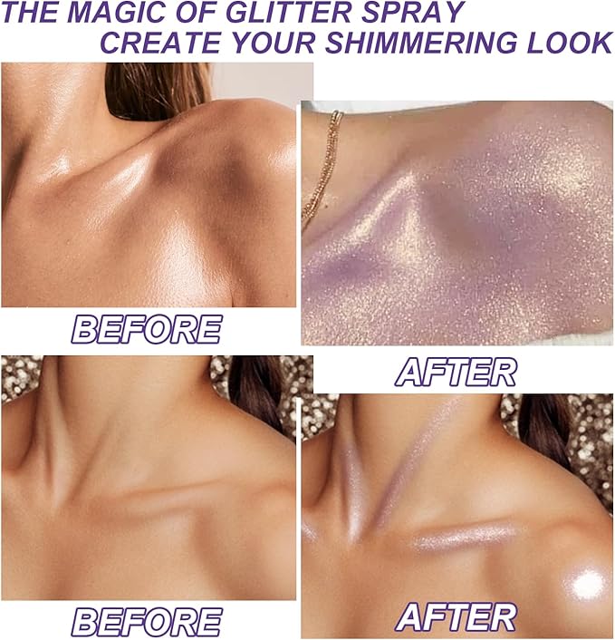 Hair and Body Glitter Spray, Shimmering Powder Sparkle Powder Makeup, Glitter Loose Sparkle Makeup for Body Highlighter,Festival Prom Rave Accessories (Purple)