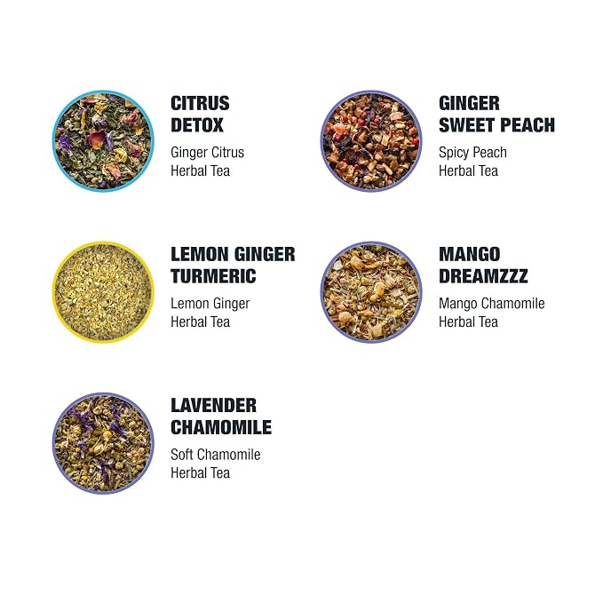 Tiesta Tea - Herbal Loose Leaf Tea Gift Box Set, Medium to Non-Caffeinated Assorted Blends, 5 Pouches of Hot & Iced Brews Variety Pack, Chamomile, Ginger, Citrus and Lavender Herbal