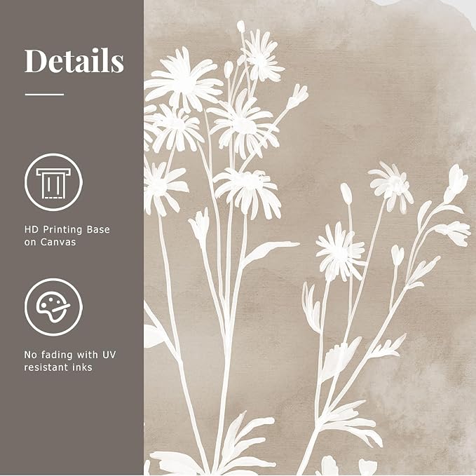 SAFERRYHOME Neutral Wildflower Beige Botanical Wall Art,3 Panels, 24x36 Inch