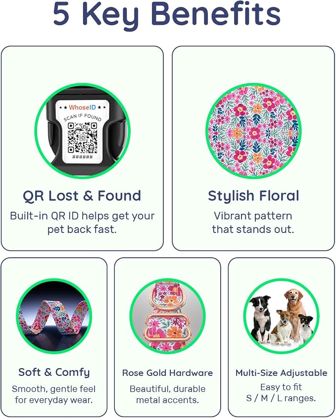 Dog Collar for Meidum Dogs with Smart QR Tags