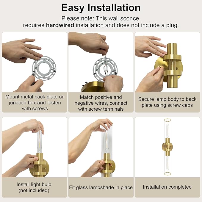 Gold Wall Sconces, Bathroom Sconces Vanity Light Fixtures with Clear Glass, Set of 2, Brushed Gold Sconces Wall Decor, for Living Room/Bathroom Corridor Mirror/Bedroom Hallway Stairwell