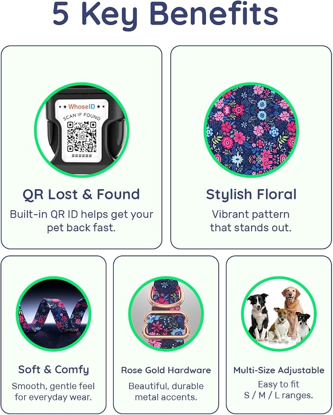 Dog Collar for Meidum Dogs with Smart QR Tags