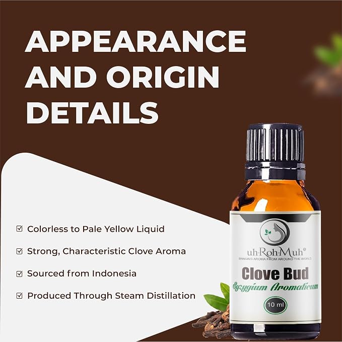 Clove Bud Essential Oil - Steam Distilled 100% Pure Eugenia Caryophyllus Clove Oil for Diffuser, Aromatherapy, Massage, DIY Skincare Hair Care, Warm Spicy Fragrance Natural - Indonesia - 10 ml
