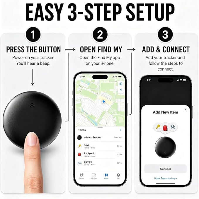 GPS Tracker for Vehicles No Subscription for Android & iOS, Bluetooth | Car Tracker Tag Tracker Device Compatible with Apple Find My & Google's Find Hub for Key, Luggage Wallet Kid Pet