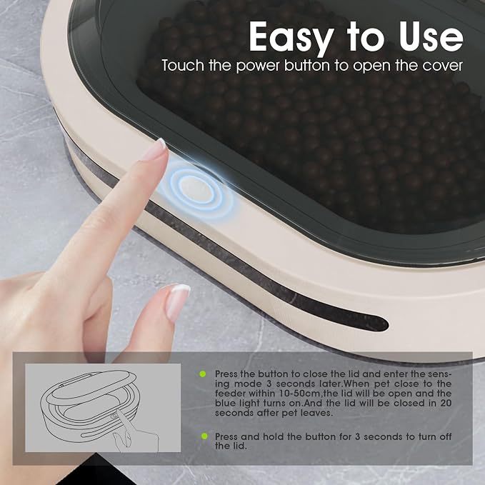 Automatic Cat Feeder, Dustproof Cat Food Bowl with Radar Sensor Switch Cover, Dual Power Supply Auto Pet Feeder for Indoor & Camping, Automatic Pet Feeder Easy to Use