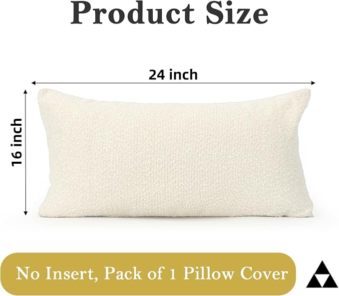 JoraLion 16x24 inch Boucle Lumbar Pillow Cover, Cream Woven Texture Neutral Long Pillow Cover Breathable Cushion Case for Couch Sofa Bed Living Room Home Decor (Cover Only)