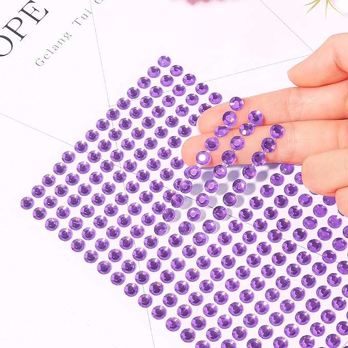 3555pcs Self Adhesive Face Gems for Makeup, Festival Jewels, Hair Gems, Rhinestone Stickers for Face, Eye, Makeup, Nail, Body, Crafts 5sheets (purple-3/4/5/6/8mm)