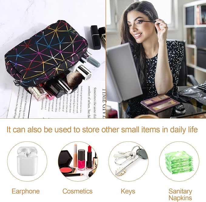 Likesing Period Bag for Girls Womens, Leather Sanitary Napkin Storage Bag, Portable Menstrual Pad Bag Period Pads Pouch, Small Make Up Bags(Colorful Black)
