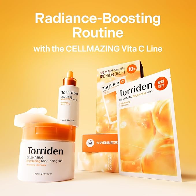 Torriden CELLMAZING Vita C Facial Mask (10 Sheets) | Radiance & Glow Boosting Korean Sheet Mask | Improving Overall Skin Tone | 5D Vitamin C + Niacinamide | Korean Face Mask