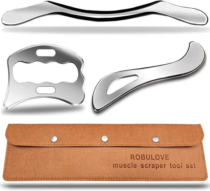 Stainless Steel Muscle Scraper Tool Set, 3-Piece IASTM Physical Therapy Massage Tools for Myofascial Release and Muscle Recovery 14inch Long bar(Double Edge)