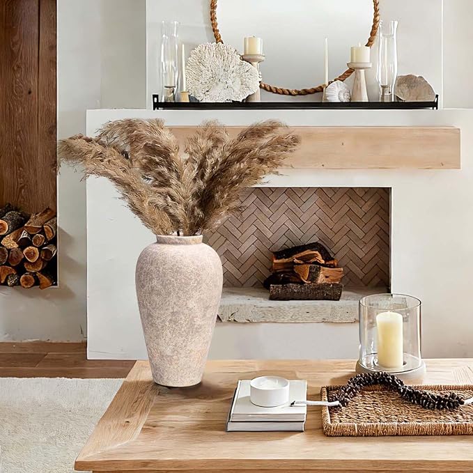 Ceramic Flower Vase Home Decor - 9.2 inch Large Farmhouse Table Vases, Rustic Decorative Vases for Kitchen Living Room Coffee Dining Shelf Mantel Decoration