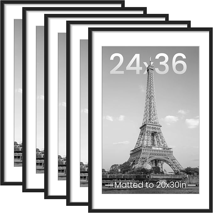 upsimples 24x36 Poster Frame, Gallery Wall Frames Set of 5, Black | Poster Frame Collage Wall Decor, 20x30 Picture Frame with Mat for Family, Baby, Hallway, Christmas