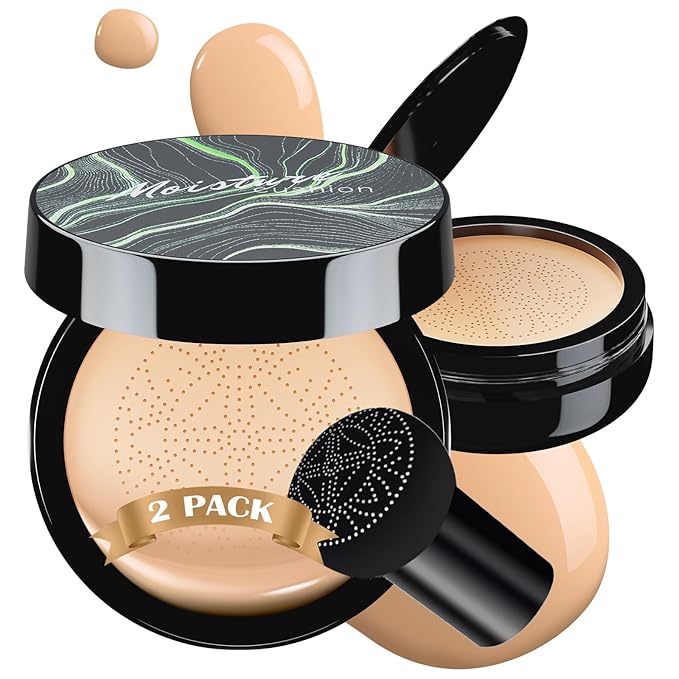Mushroom Head Air Cushion CC Cream - BB Cream Foundation Makeup Moisturizing Concealer Long-Lasting, Cushion Foundation Full Coverage Self Adjusting for Mature Skin & All Skin Types (2 PCS Natural)