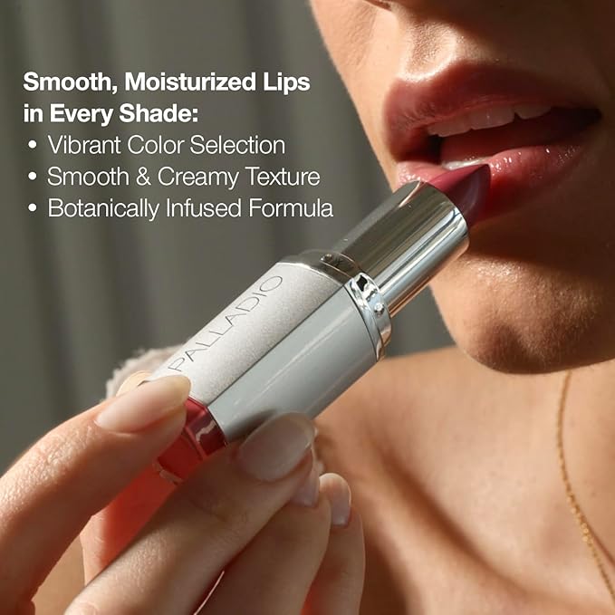 Palladio Herbal Lipstick, Rich Pigmented and Creamy Lip Color, Infused with Safflower, Ginseng, Ginkgo Biloba, Camellia and Aloe, Prevents Lips from Drying, Combats Fine Lines, Long Lasting, Cameo