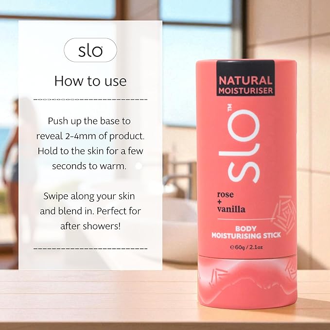 Slo Natural Moisturizing Stick | Body Balm with Organic Ingredients | Hydrating Nourishing | Coconut, Cocoa Butter & Antioxidants | Travel-Friendly | Rose Vanilla & Lime Coconut | 2set (2x2.1oz/60g)