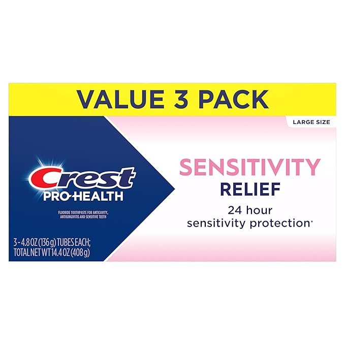 Crest Sensitivity Toothpaste 4.8 oz (3 Pack), Relieves Sensitivity, Strengthens Gums, Anticavity, Clinically Proven, Antibacterial Toothpaste