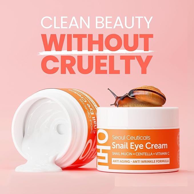 SeoulCeuticals Korean Snail Mucin Eye Cream - 97.5% Snail Filtrate K Beauty Anti Aging Under Eye Anti Wrinkle Eye Treatment Cream 0.5oz (Pack of 2)