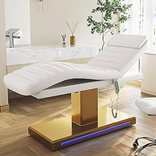 Massage Table-Electric Massage Table with White Light Luxury Style, Facial Beauty Table Includes Intelligent Angle Adjustment, Ambient Light
