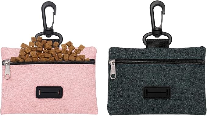 Dog Poop Bag Holder, Pet Waste Bag Dispenser Dog Treat Pouch with Clip Oxford Cloth Portable Reusable Easy Cleanup(2Pcs, Black/Pink), Intended for Outdoor/Travel/Walking