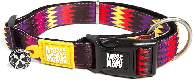 Max & Molly Urban Pets Smart ID Dog Collar - Soft Neoprene, Waterproof, Machine Washable, Power Buckle, Gotcha! QR Tag & Custom App Profile, Latte Stripe XS