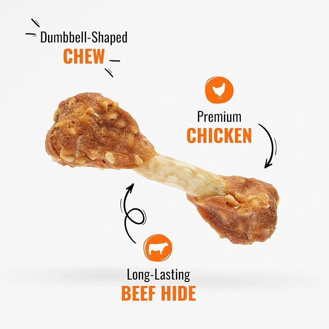 Good 'n' Fun Dumbbells Long-Lasting Dog Treat for Small Dogs, 4 oz | Made with Real Protein, Premium Chicken and Beef Hide Chew, Supports Dental Health, Mental Stimulation, For Adult Dogs