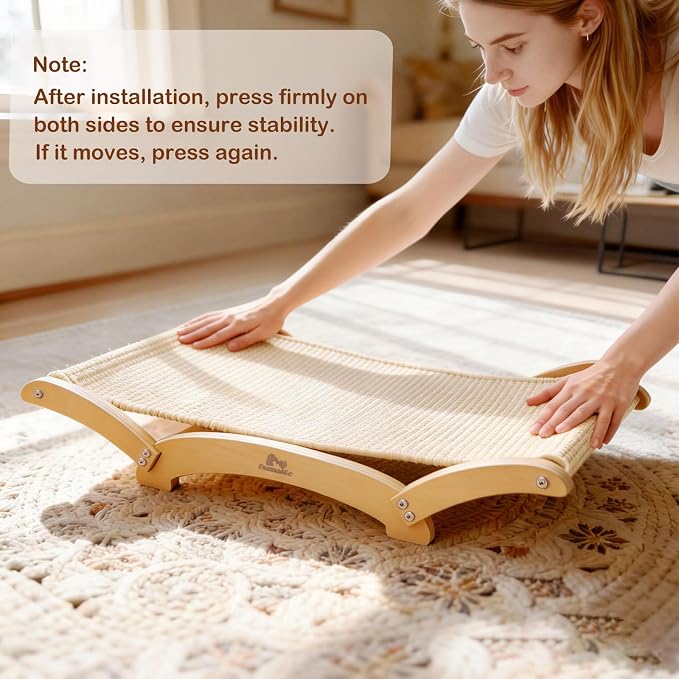 Extra-Large Sisal Cat Scratcher Bed for Indoor Cats, Cat Scratching Post with Hammock Nartural Sisal Scratch Pad for Large Cats Scratcher Lounge Chair, Wooden Cat Furniture (Light Nartural)