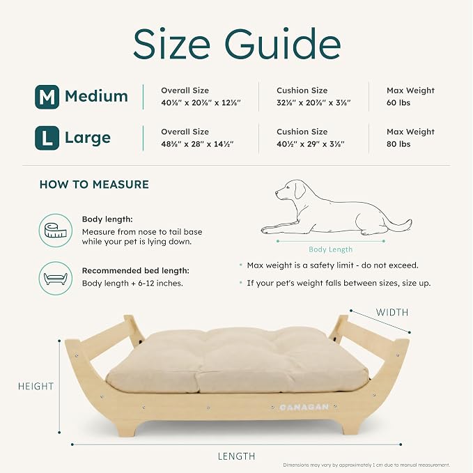 CANAGAN Elevated Wood Dog Bed Frame with Cushion, WoodPattern, Medium | Raised Dog Couch Bed with Washable Cover and Plush PP-Filled Cushion, Furniture-Style for Indoor Living